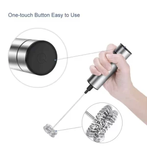 Electric milk frother with 2 pieces of stainless steel double-spring whisk, battery-powered coffee frother froth machine